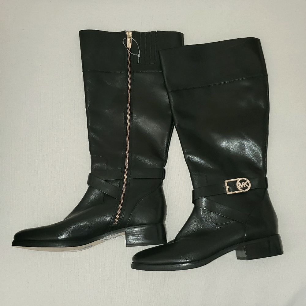 Black Michael Kors Riding Boots with gold hardware